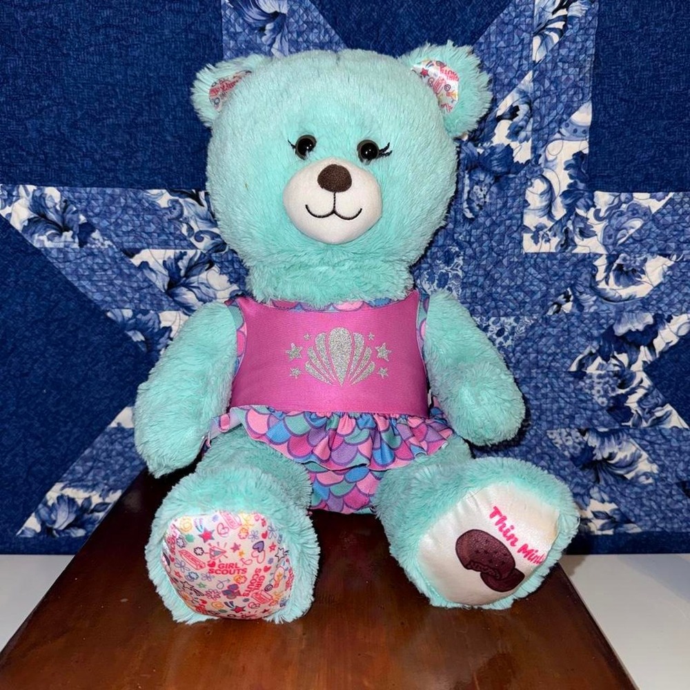 Build-A-Bear Girl Scouts Thin Mints Mermaid Teddy Bear Blue Pink Plush